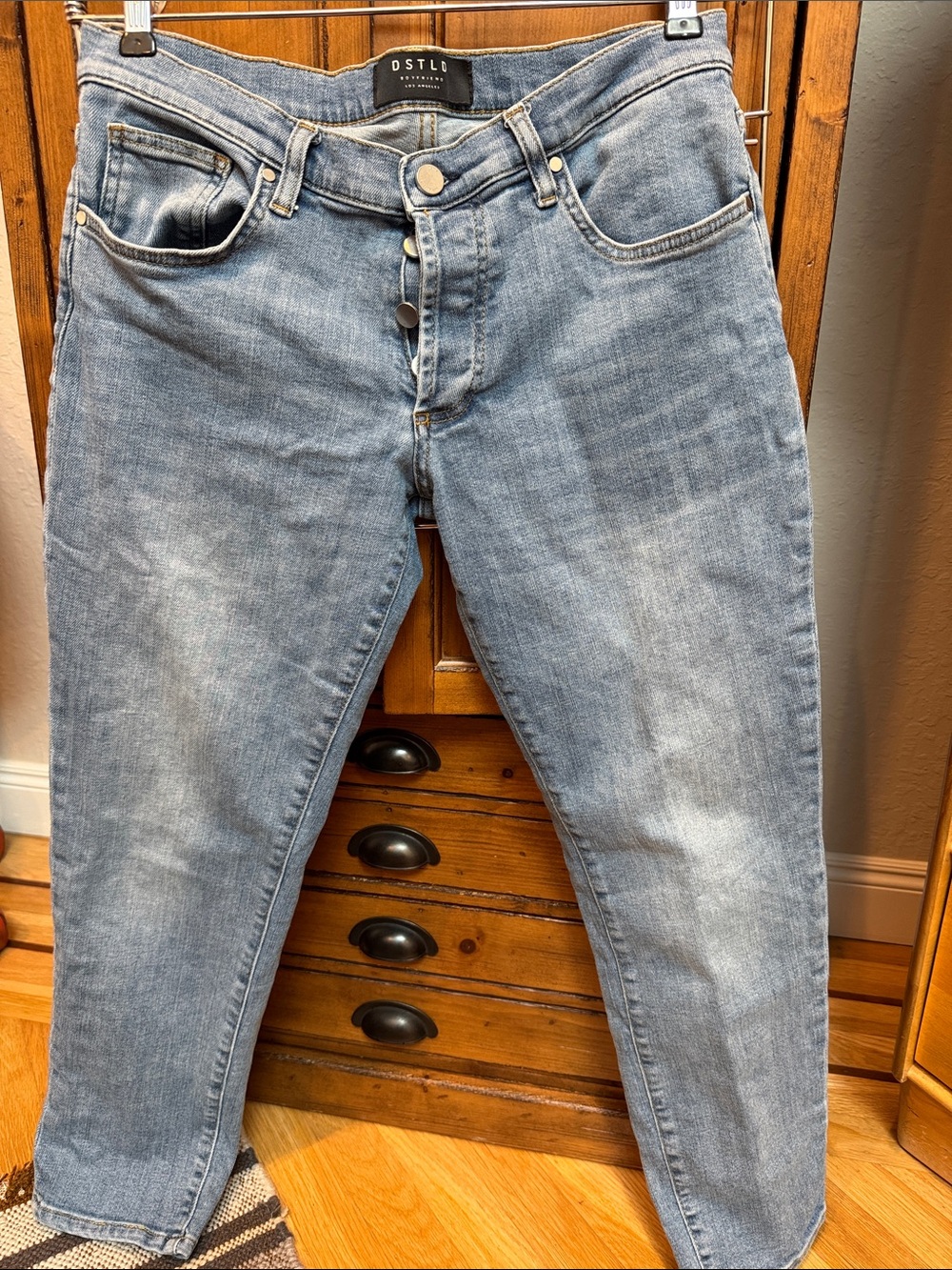 DSTLD women's Pale Blue Slim Straight Jeans